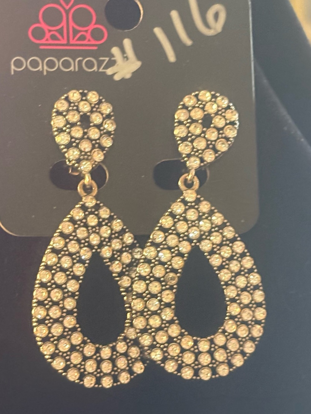 Paparazzi silver Teardrop clasp back Crystal Statement Earrings